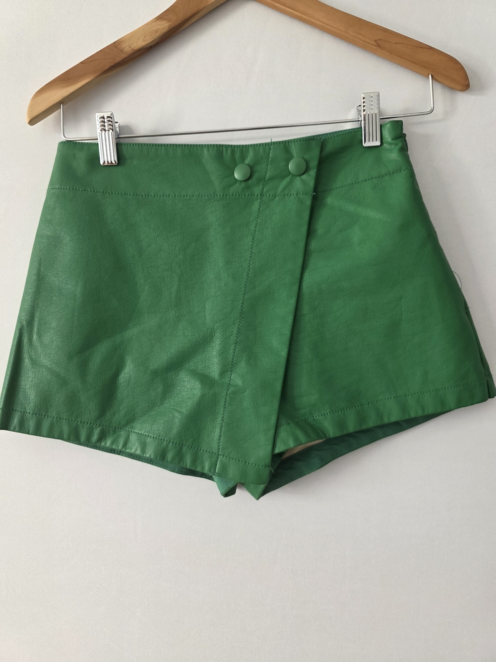 Free People Green Faux Leather Wrap Skort